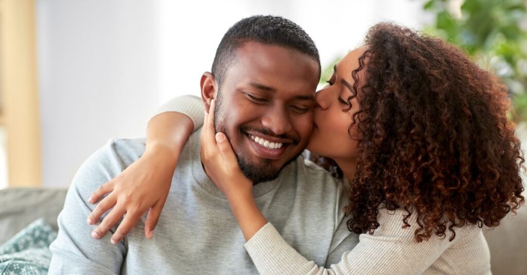 A happy couple enjoying each other's company.