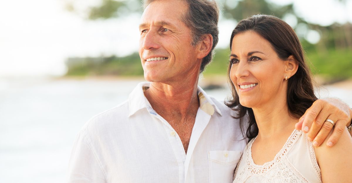 A mature couple enjoying the outdoors .