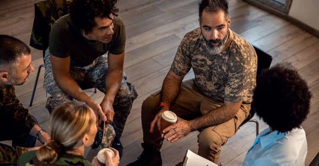 Group therapy session for veterans