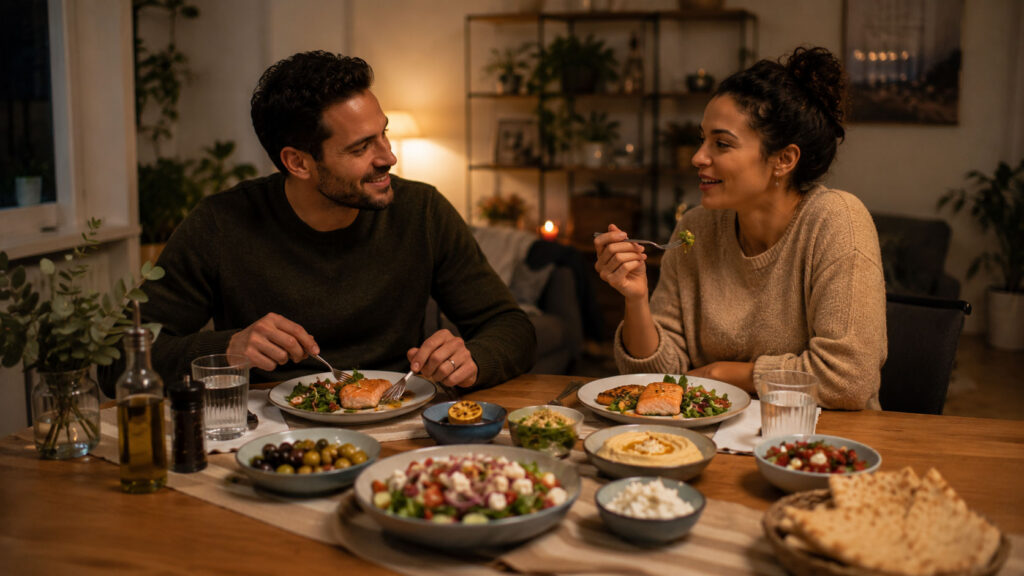 Couple eating a healthy meal together