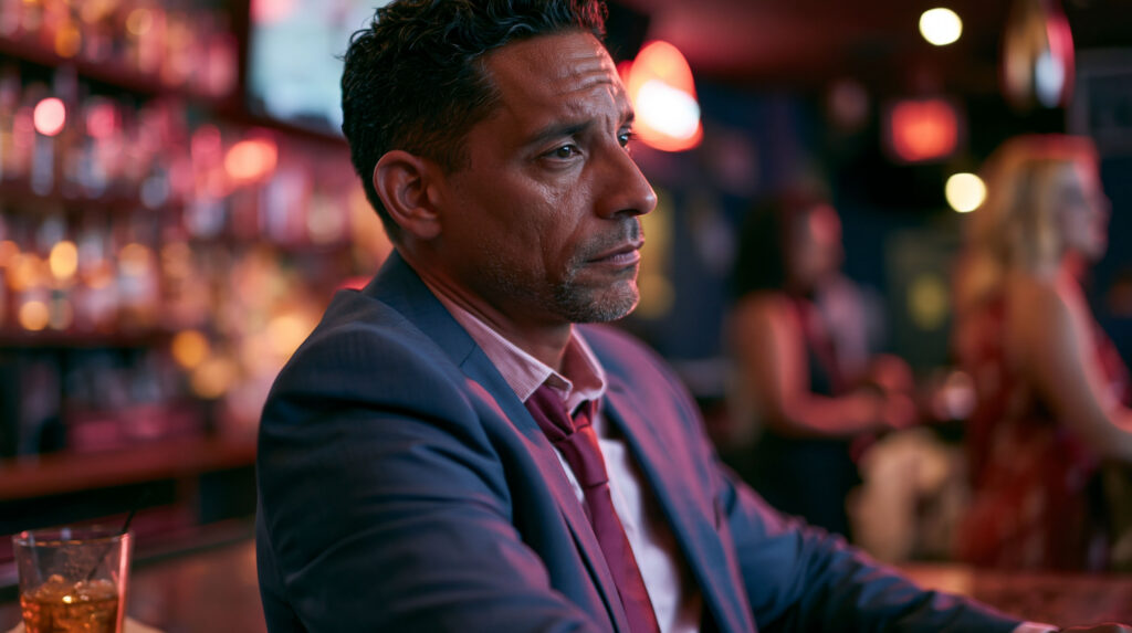 Man alone in a bar.