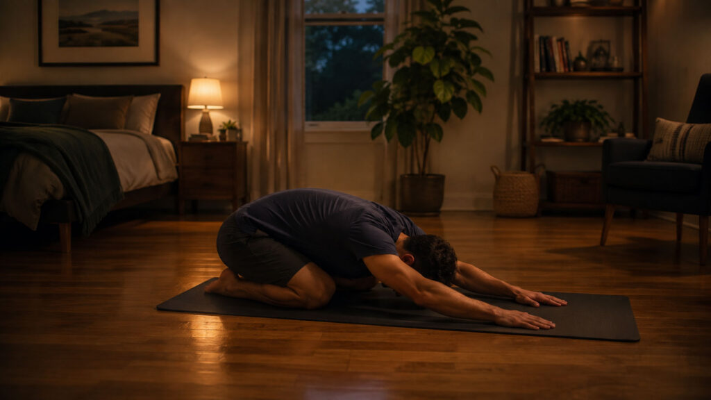 Man-Doing-Yoga-in-Bedroom