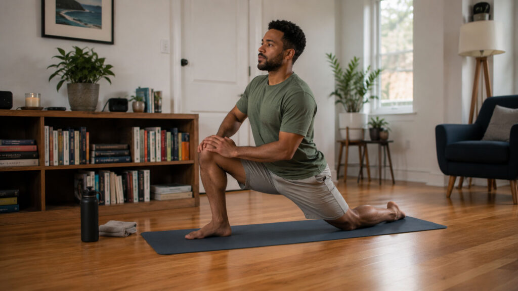 Man-Doing-Yoga-in-Living-Room